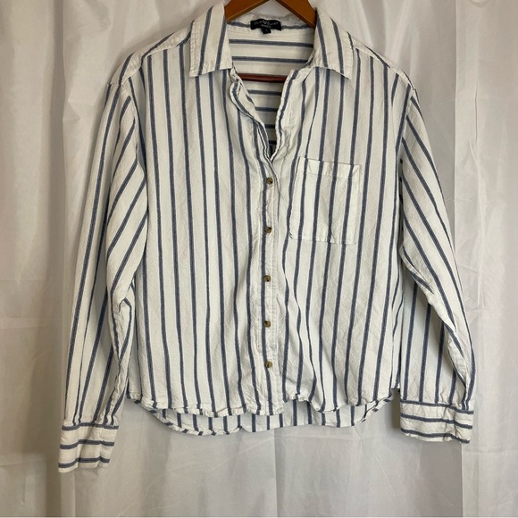 VELVET HEART Women’s Blue White Stripe Button Down Long Sleeve Size Large - Picture 1 of 10